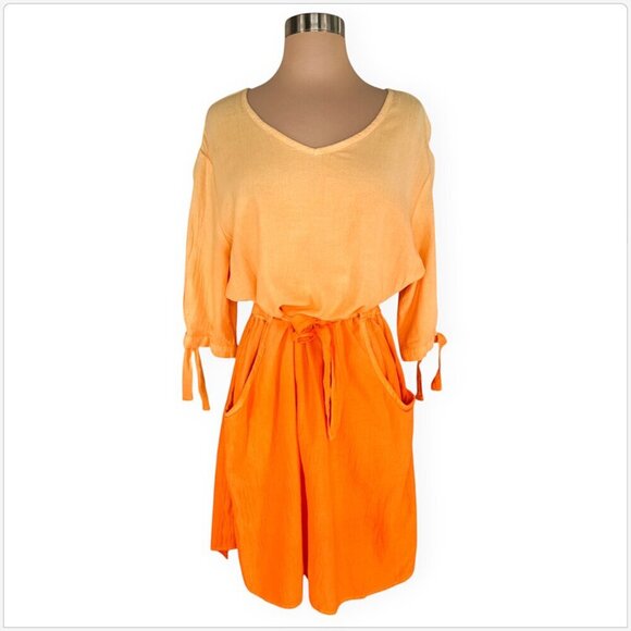 Produce Company Fresh Orange Ombre Gauze Tie Elastic Waist Boho Summer Dress M - Picture 1 of 4